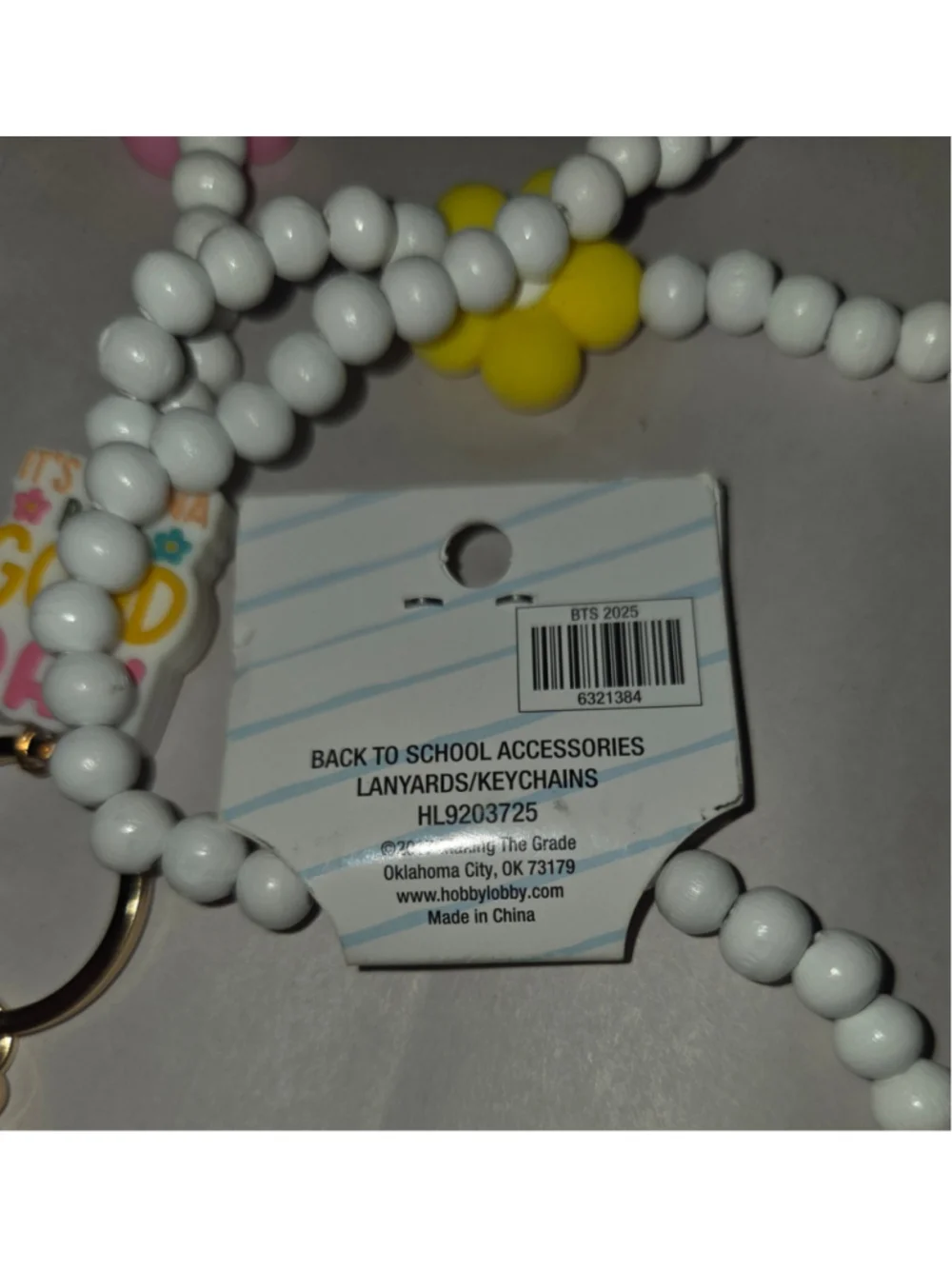 Hobby Lobby Beaded Lanyard Keychain One Size White Yellow Pink New